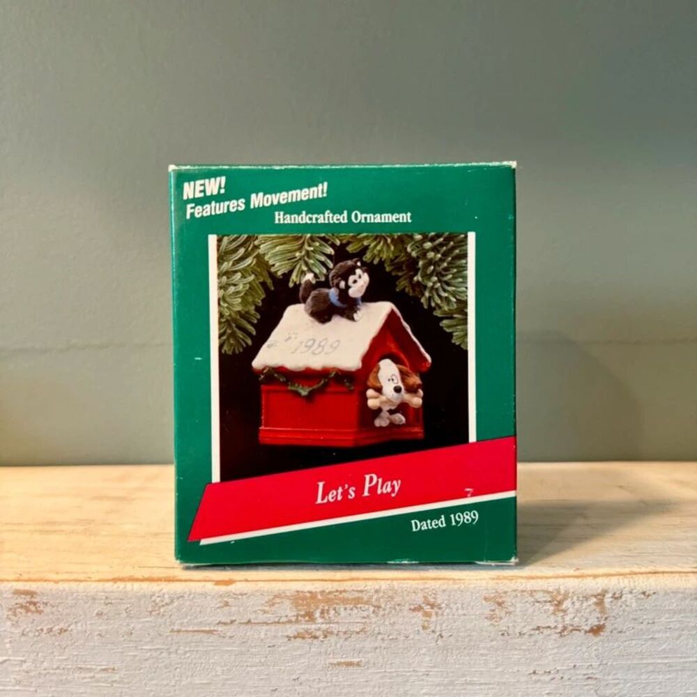 1989 Hallmark Lets Play Bobblehead Dog & Cat Vintage Christmas Keepsake Ornament - Picture 6 of 7
